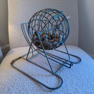 Vintage/Antique Metal Tumbler Bingo Cage and Wooden Bingo Balls
